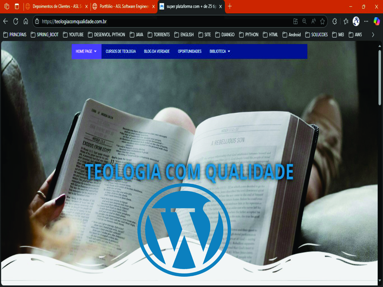 Pagina Home do site teologia com qualidade com a logotipo do WordPress